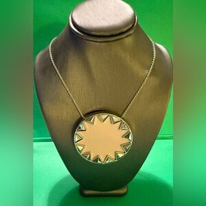 House of Harlow 1960 Silver Pink Leather Insert Sunburst Vtg Pendant Necklace